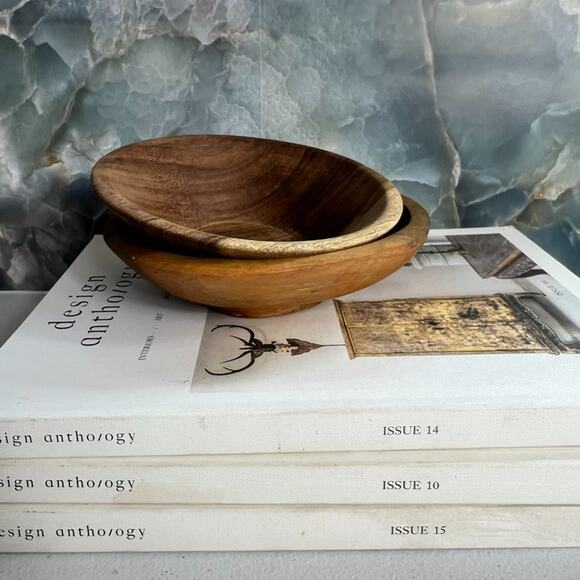 Vintage MCM Hand Turned Small Wood Serving Bowls Set of 2 - Picture 1 of 16